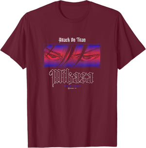Attack on Titan Mikasa Eyes Survey Corps Big Panel Manga T-Shirt - T-Shirt | Maroon