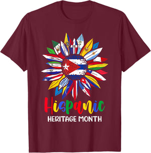 Hispanic Heritage Month Cuba Flag Sunflower Latino Flags T-Shirt - T-Shirt | Maroon