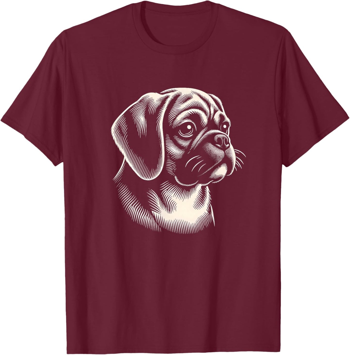 Puggle Dog Face Art Design T-Shirt - T-Shirt | Maroon
