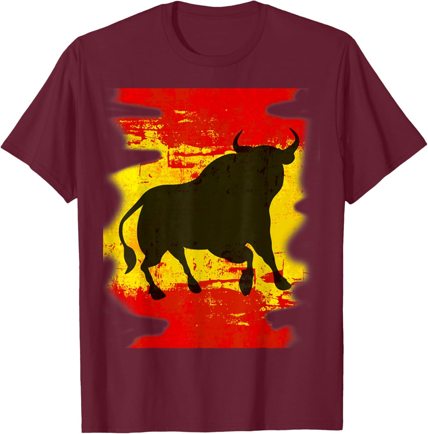 Bull El Matador Graphic Spain Flag, El Toro Festival Gift T-Shirt - T-Shirt | Maroon