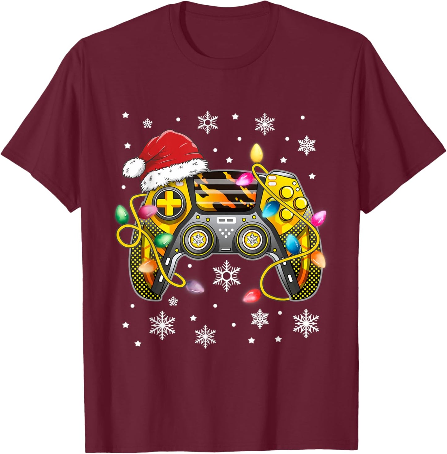 Video Game Controller Christmas Santa Hat Gamer Boys T-Shirt - T-Shirt | Maroon