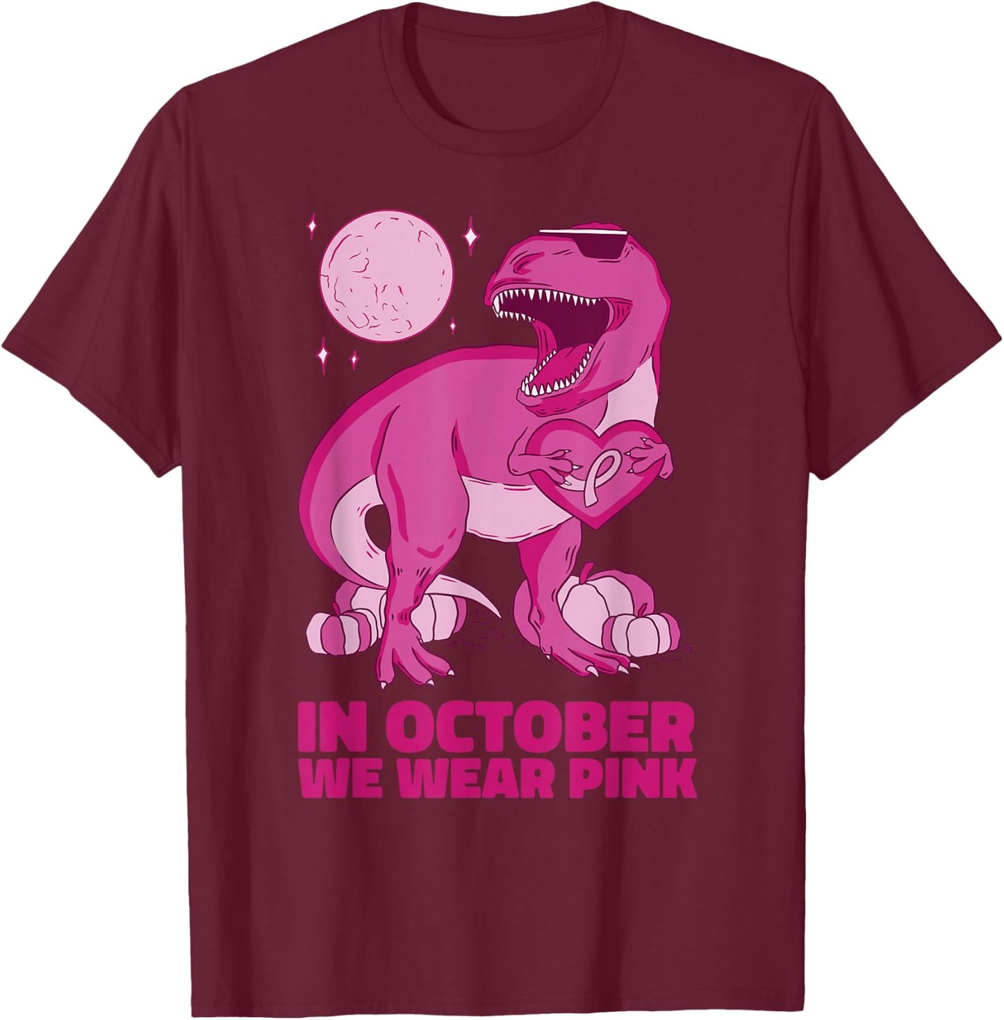 breast cancer awareness In October We Wear Pink dinosaur T-Shirt - T-Shirt | Maroon