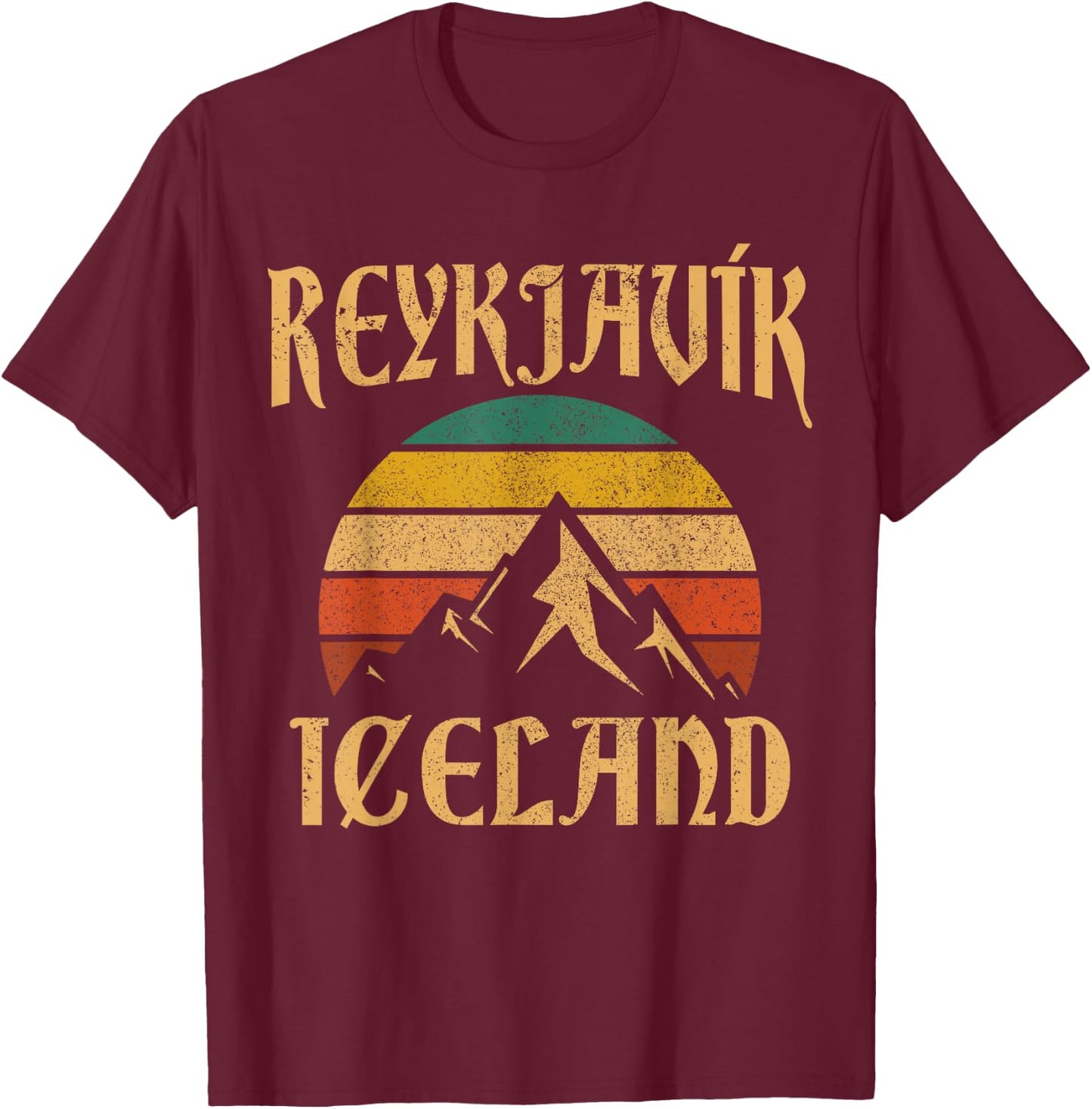 Reykjavik Island Island Vintage Mountains T-Shirt - T-Shirt | Maroon