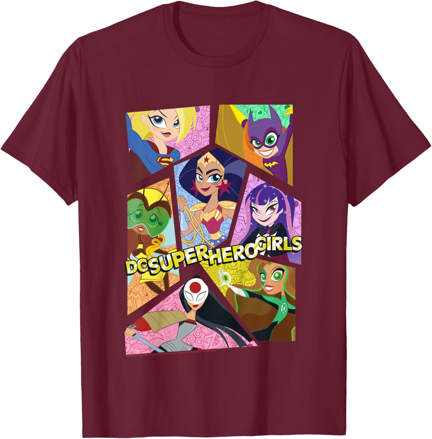 Kids DC Comics Super Hero Girls Group Collage T-Shirt - T-Shirt | Maroon