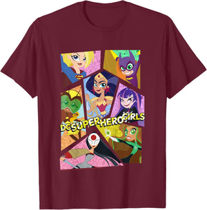 Kids DC Comics Super Hero Girls Group Collage T-Shirt - T-Shirt | Maroon