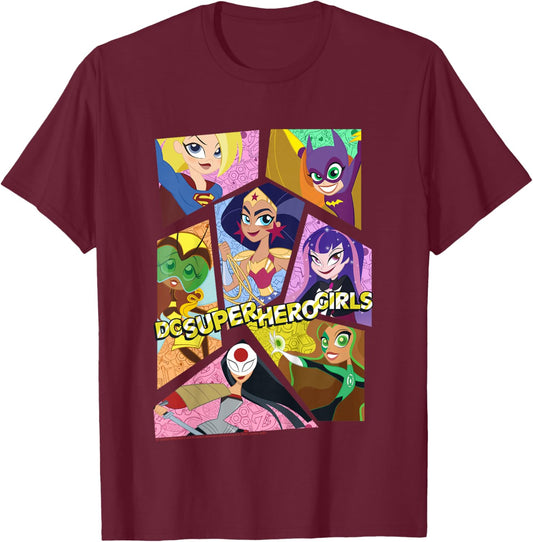 Kids DC Comics Super Hero Girls Group Collage T-Shirt - T-Shirt | Maroon