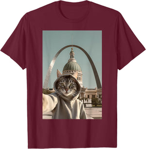 Funny Cat Selfie St. Louis Arch Saint Louis T-Shirt - T-Shirt | Maroon