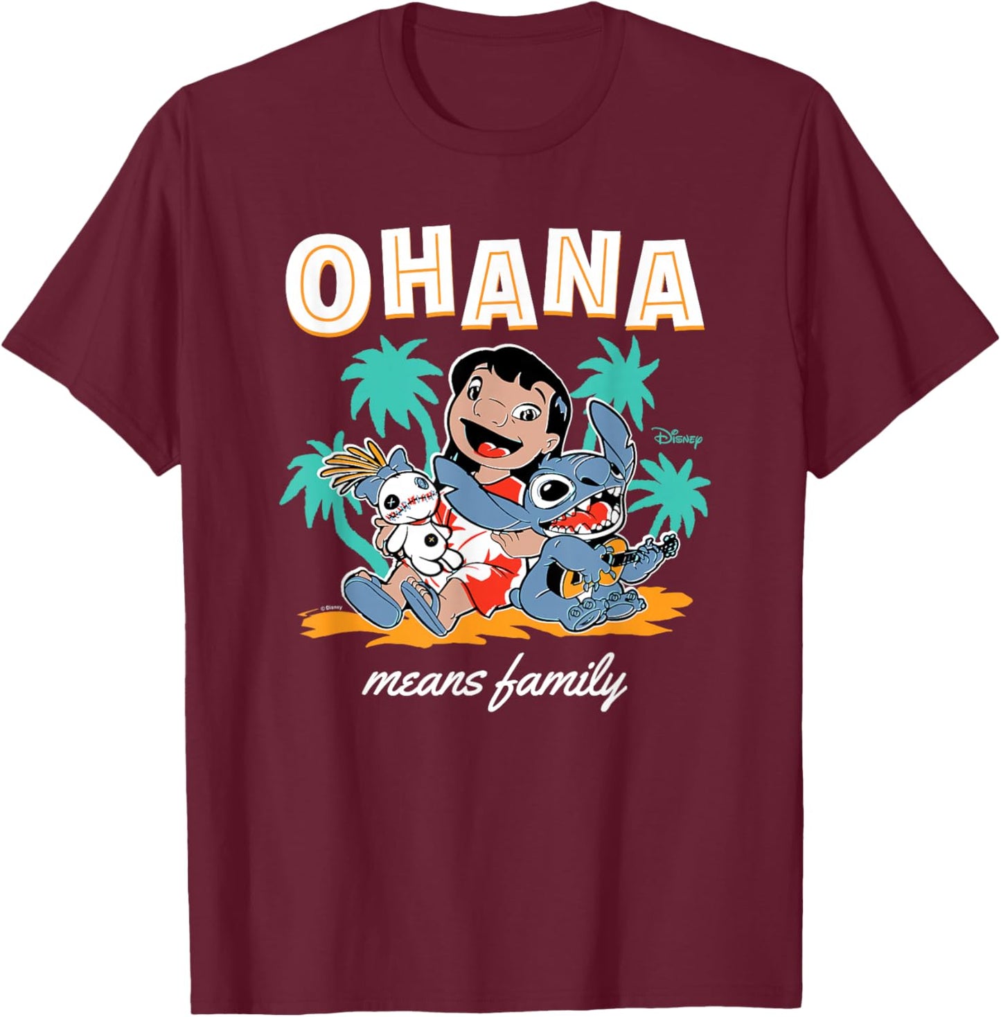 Lilo & Stitch - Ohana Means Family T-Shirt - T-Shirt | Maroon