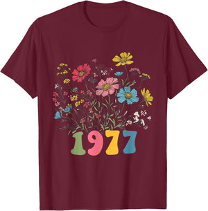 Wildblume geboren 1977, 48. Geburtstag 1977 für Frauen Geburtstag T-Shirt - T-Shirt | Maroon