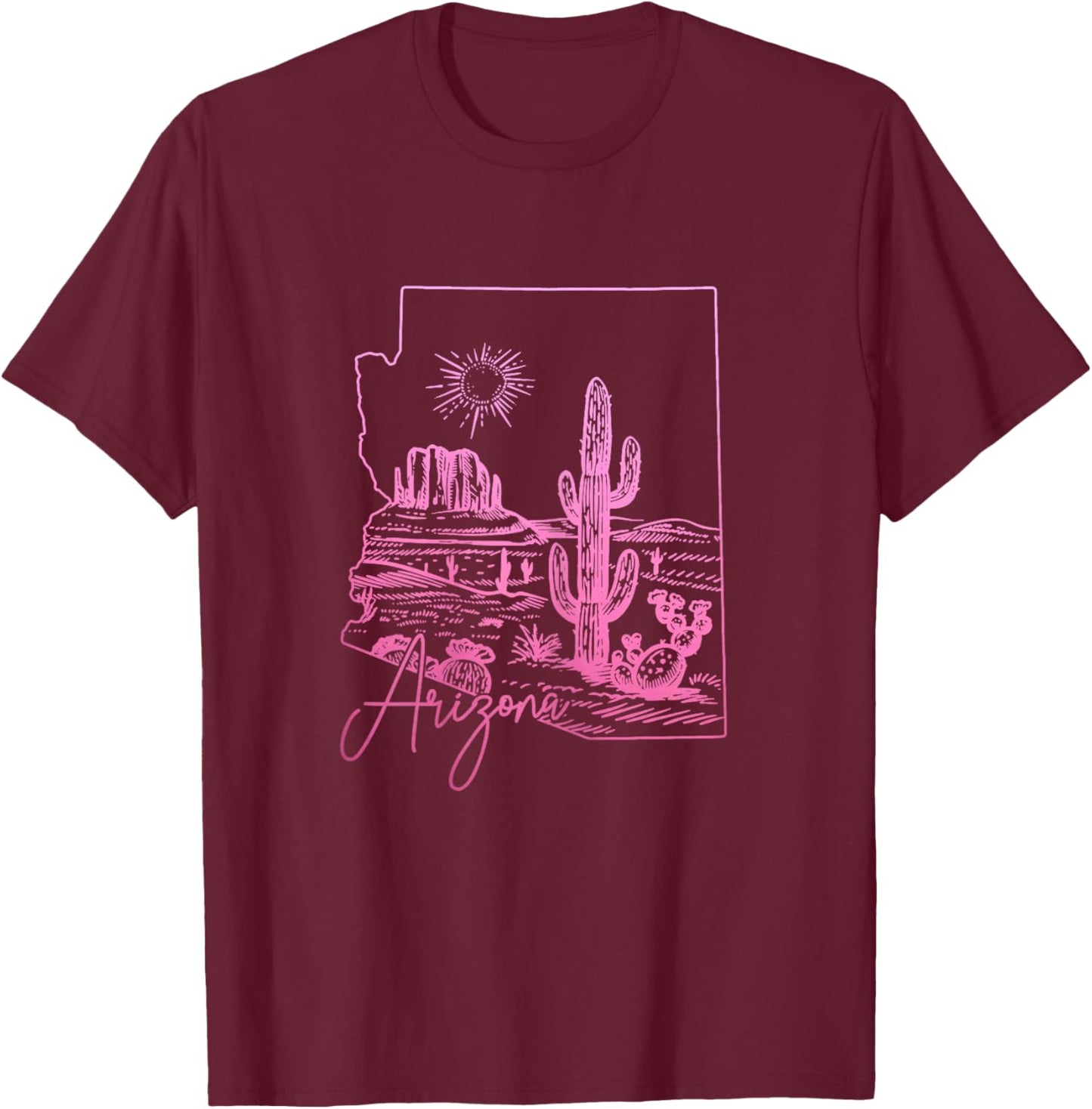 State of Arizona USA Cactus Vintage T-Shirt - T-Shirt | Maroon