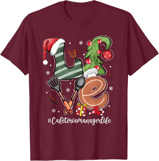 LOVE Spatula Santa Hat Cafeteria Manager Life Christmas T-Shirt - T-Shirt | Maroon