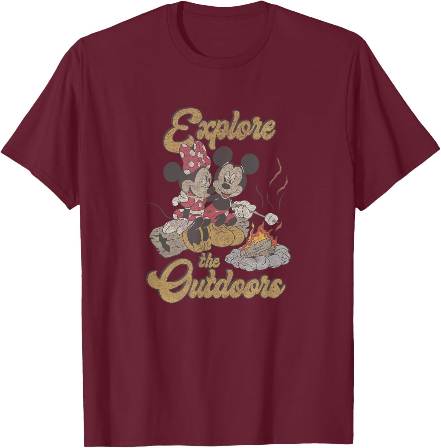 Disney Mickey & Minnie Campfire Explore The Outdoors T-Shirt - T-Shirt | Maroon