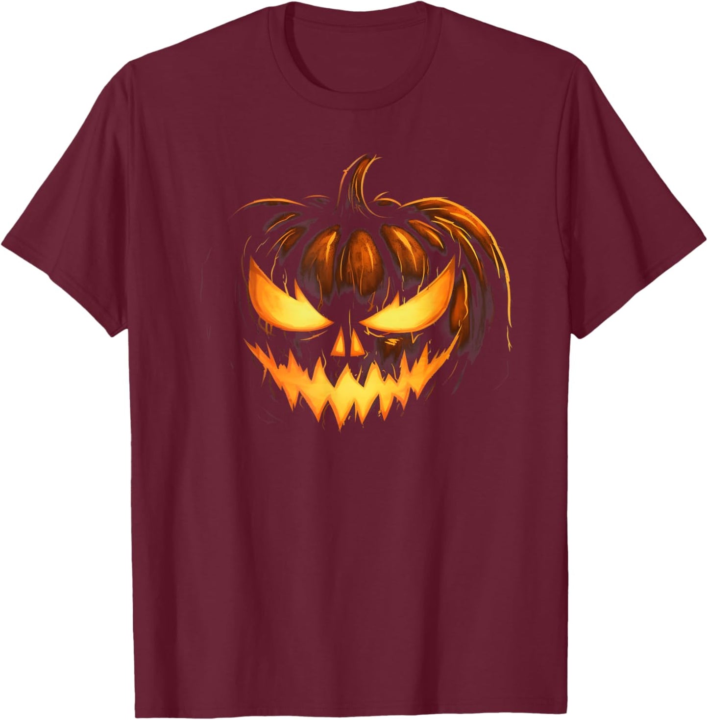Scary Carved Pumpkin Face Jack O Lantern Halloween Costume T-Shirt - T-Shirt | Maroon