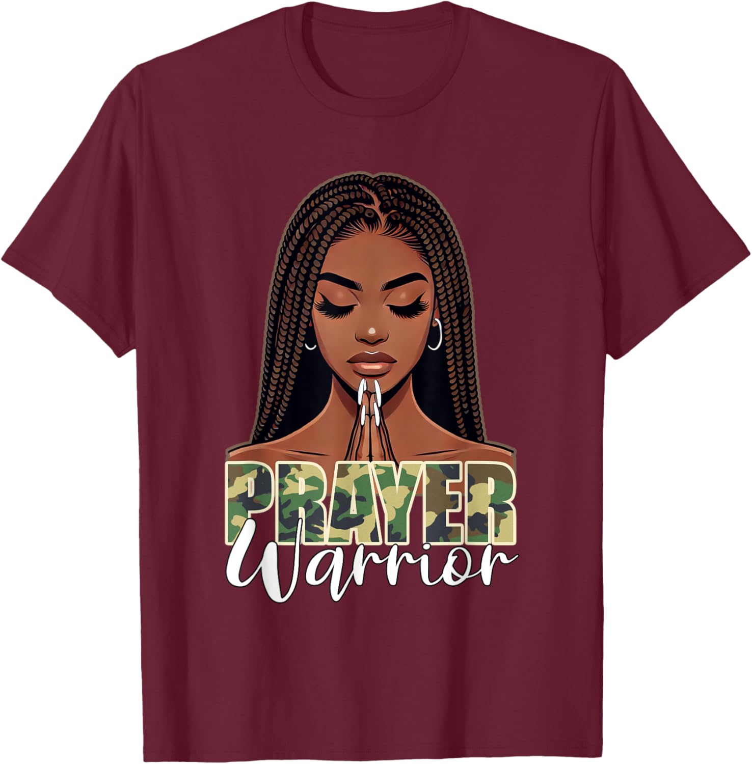 Prayer Warrior Young Christian Black Woman Pray Camo T-Shirt - T-Shirt | Maroon
