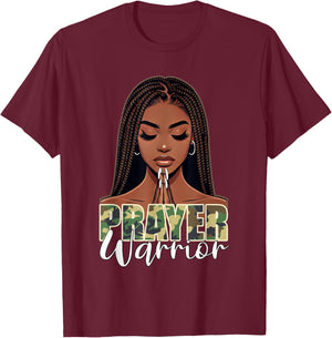 Prayer Warrior Young Christian Black Woman Pray Camo T-Shirt - T-Shirt | Maroon