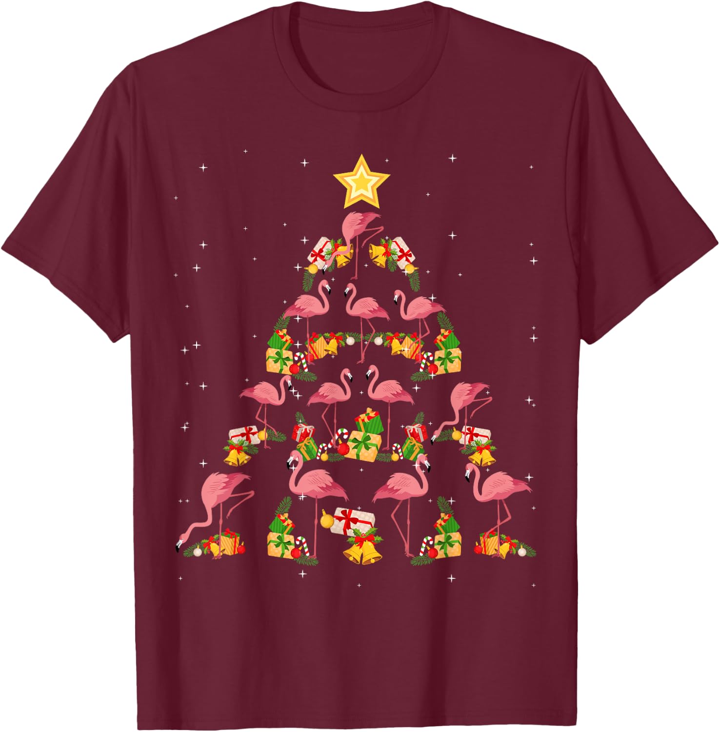 Christmas Santa Hat Pink Flamingo Xmas Holiday Nativity T-Shirt - T-Shirt | Maroon
