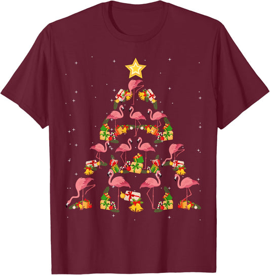 Christmas Santa Hat Pink Flamingo Xmas Holiday Nativity T-Shirt - T-Shirt | Maroon