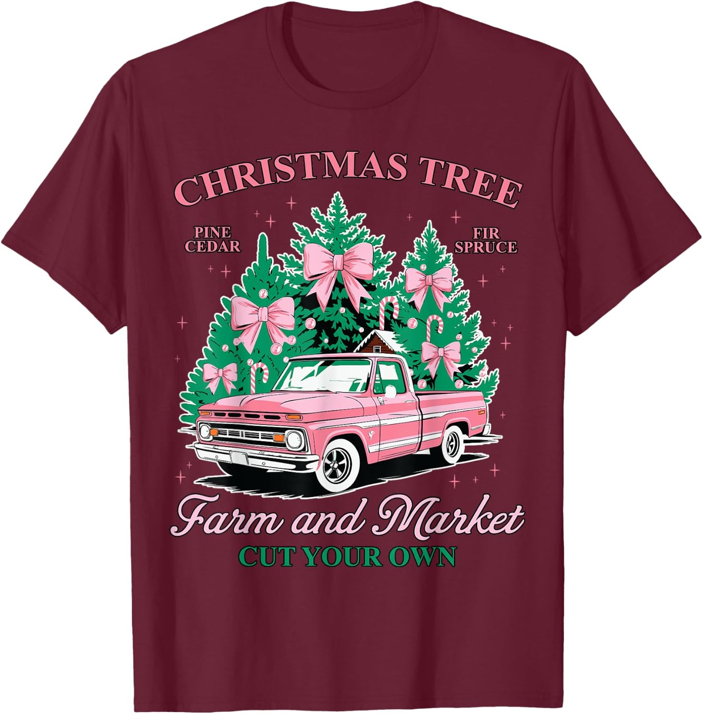 Vintage Christmas Tree Farm and Market Cut Your Own Holiday T-Shirt - T-Shirt | Maroon