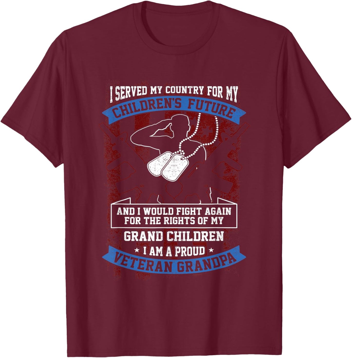 I Served My Country I'm A Proud Veteran Grandpa US Flag T-Shirt - T-Shirt | Maroon