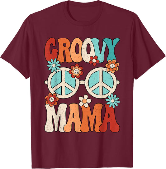 Groovy Mama Mom Hippie 60s 70s Retro Party Outfit Women T-Shirt - T-Shirt | Maroon