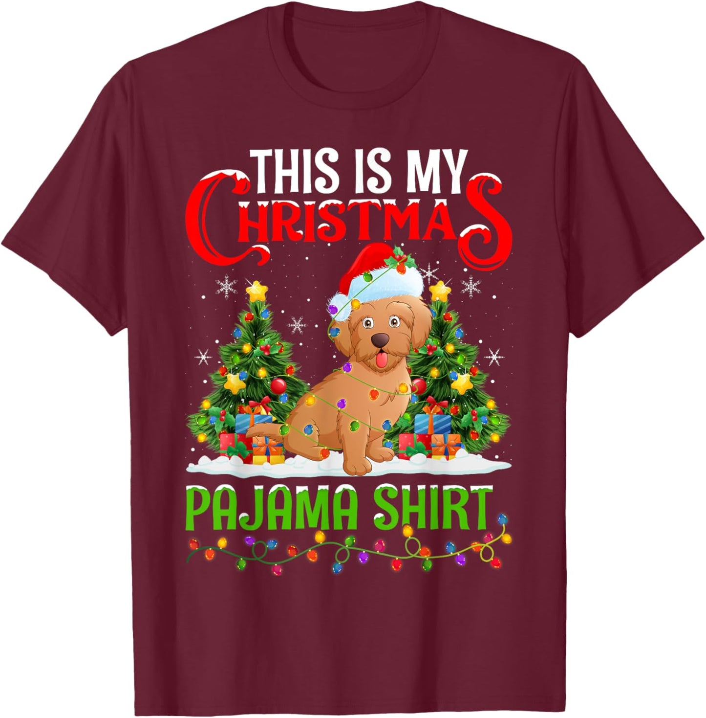 Maltipoo Dog Xmas Lights This Is My Christmas Pajama T-Shirt - T-Shirt | Maroon