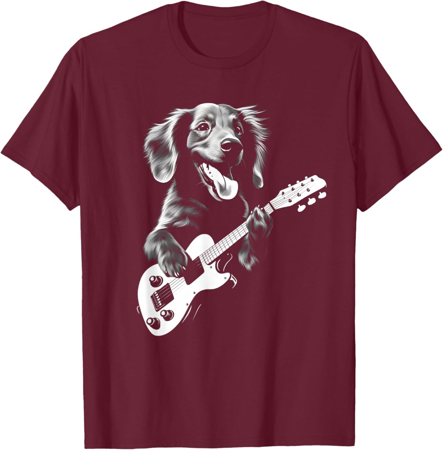 Dachshund Playing Guitar - Funny Guitar Dog T-Shirt - T-Shirt | Maroon