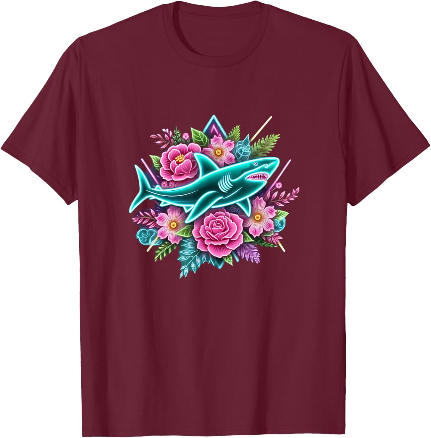Floral Shark Girls Shark Lover Shark Enthusiast Shark T-Shirt - T-Shirt | Maroon