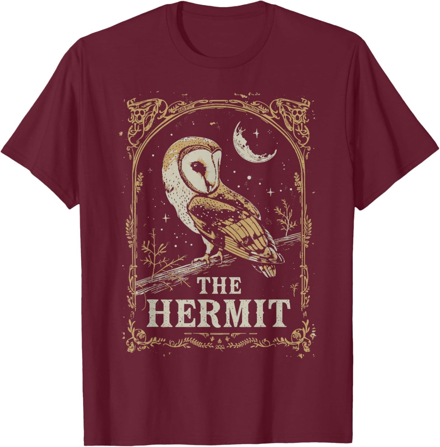 Tarot Card The Hermit Barn Owl Goth Witchcore Dark Academia T-Shirt - T-Shirt | Maroon
