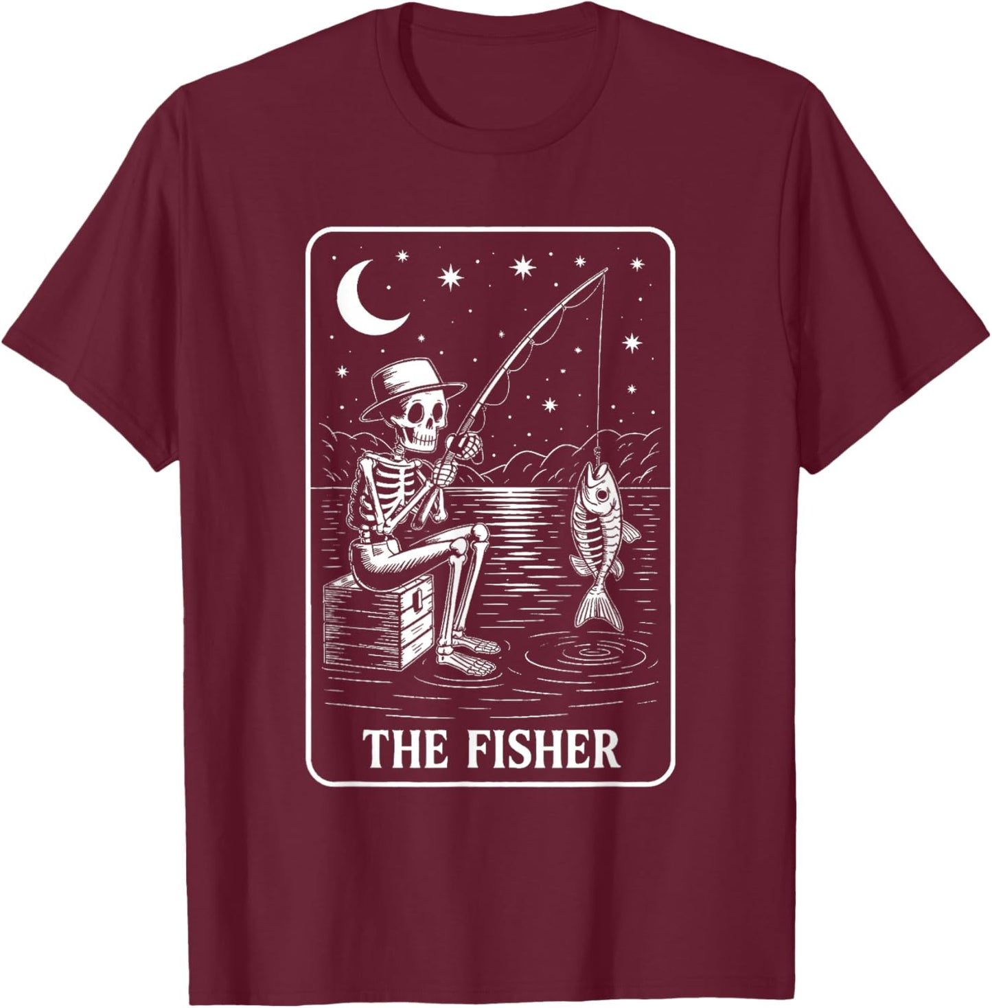 The Fisher Tarot Card Skeleton Fishing Lover Funny Gift T-Shirt - T-Shirt | Maroon