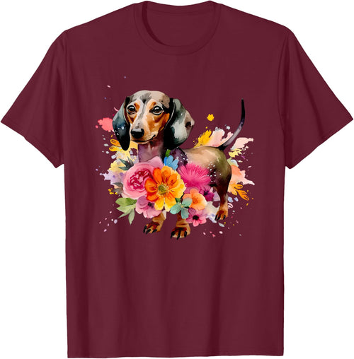Dachshund Watercolor art Dog Dog breed woman kids floral