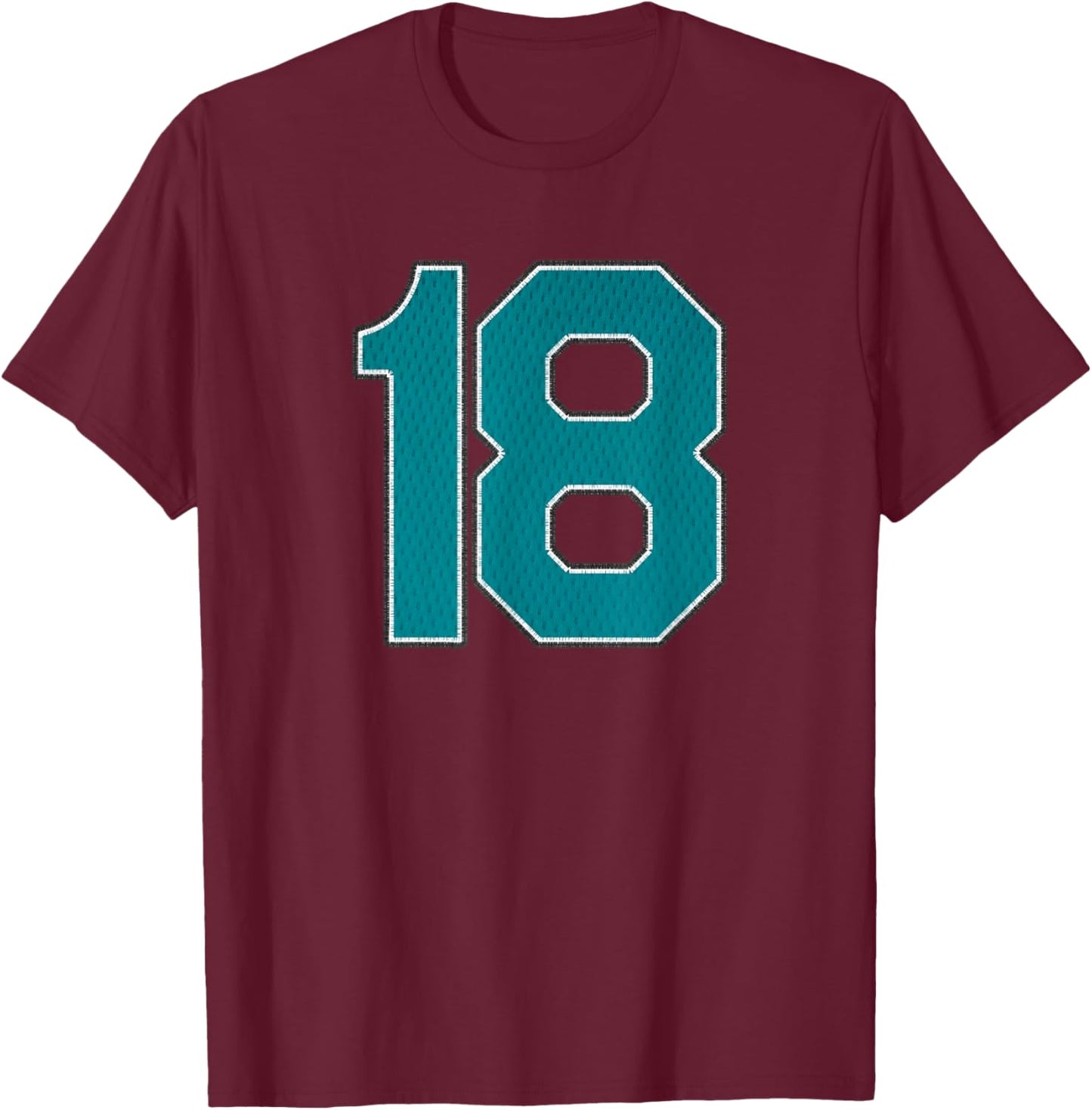Player Teal Number 18 Sports Team Fan Wear Supporter T-Shirt - T-Shirt | Maroon