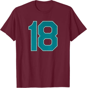 Player Teal Number 18 Sports Team Fan Wear Supporter T-Shirt - T-Shirt | Maroon