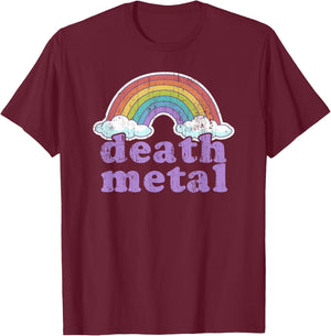 Death Metal Rainbow Funny Retro Vintage Love Music Metalhead Small T-Shirt - T-Shirt | Maroon