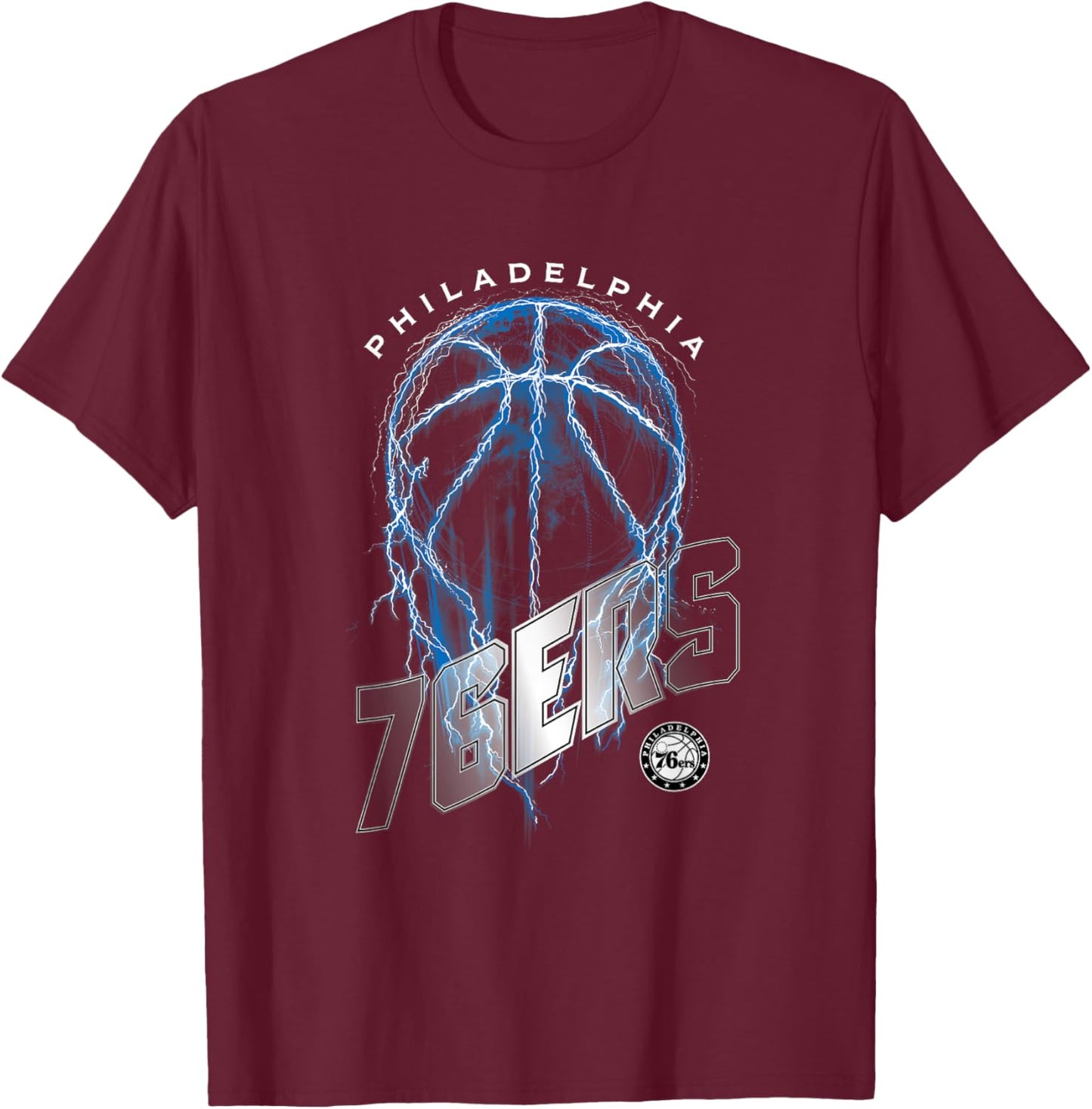 NBA Philadelphia 76ers Lightning Bolt Basketball Logo T-Shirt - T-Shirt | Maroon