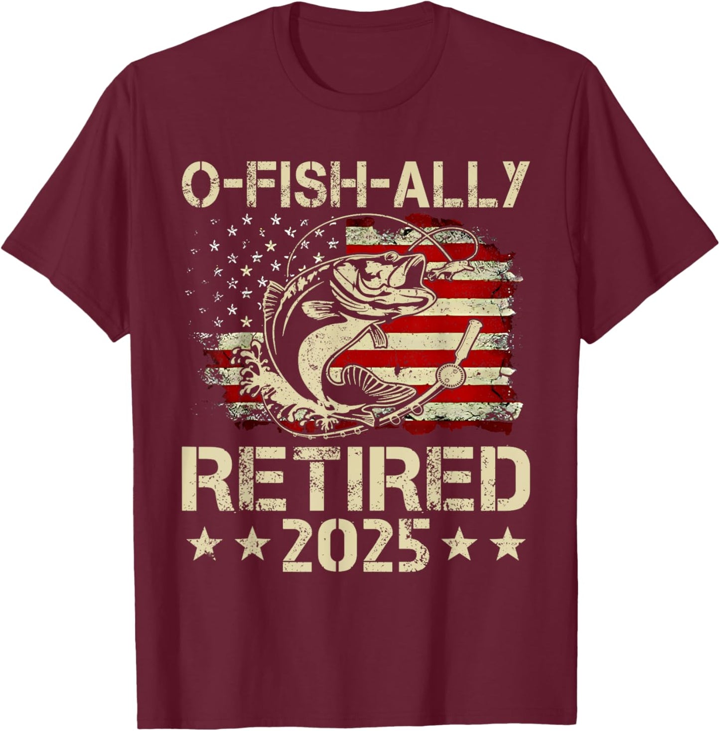 Vintage Ofishally Retired Fishing Retirement Men Flag USA T-Shirt - T-Shirt | Maroon