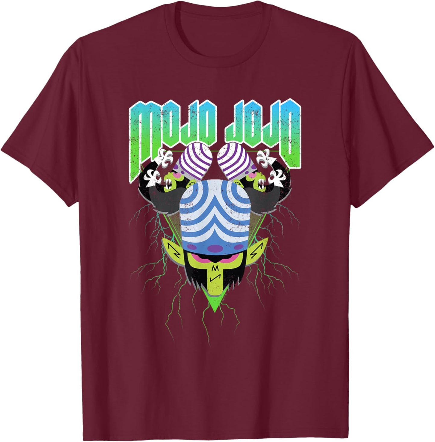 Power Puff Girls Mojo JoJo Electric Evil Metal Distressed T-Shirt - T-Shirt | Maroon