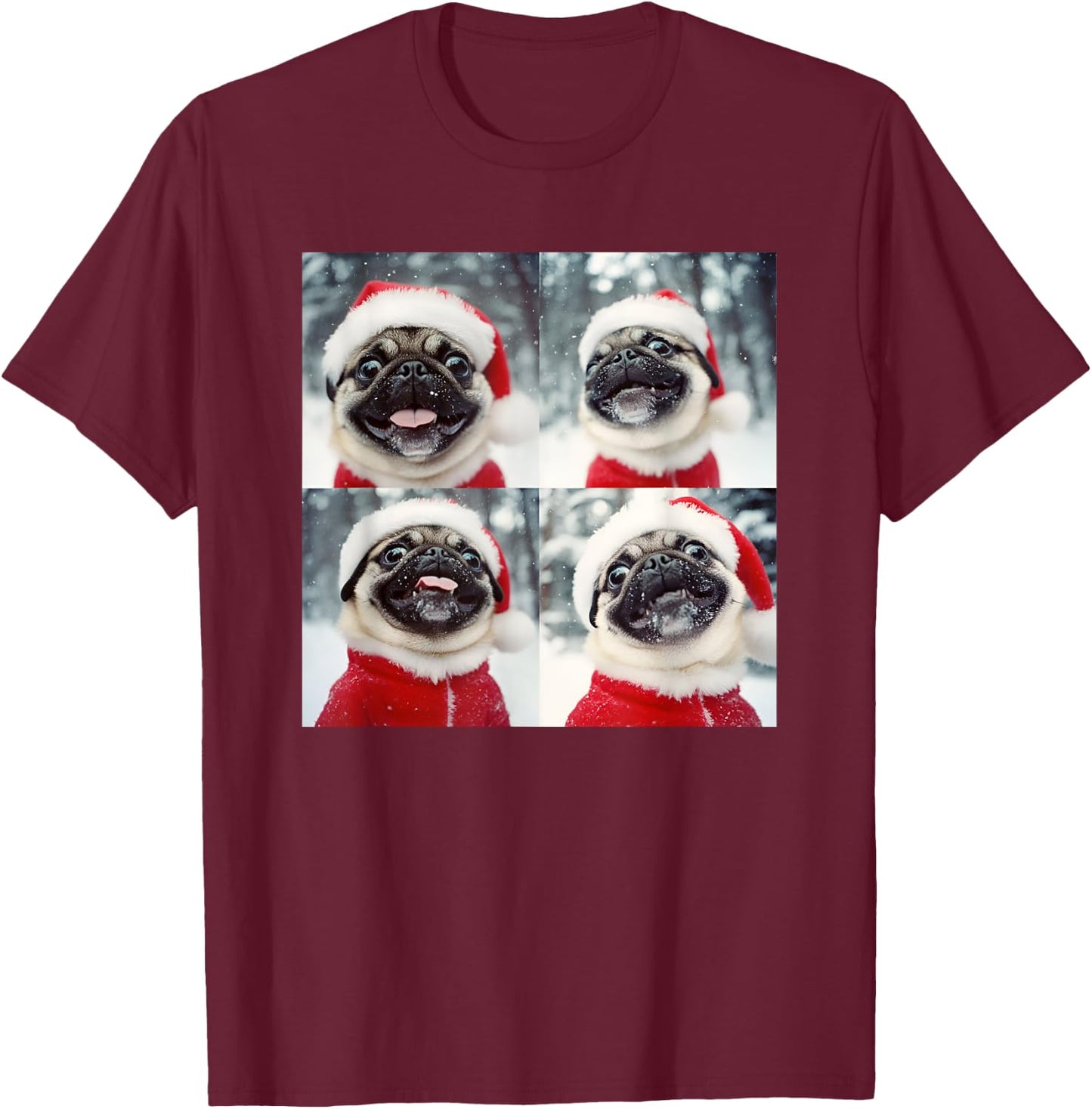 Festive Christmas Pug T-Shirt - T-Shirt | Maroon