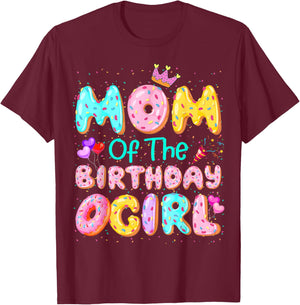 Mom Of The Birthday Girl Sweet Donut Matching Family Party T-Shirt - T-Shirt | Maroon