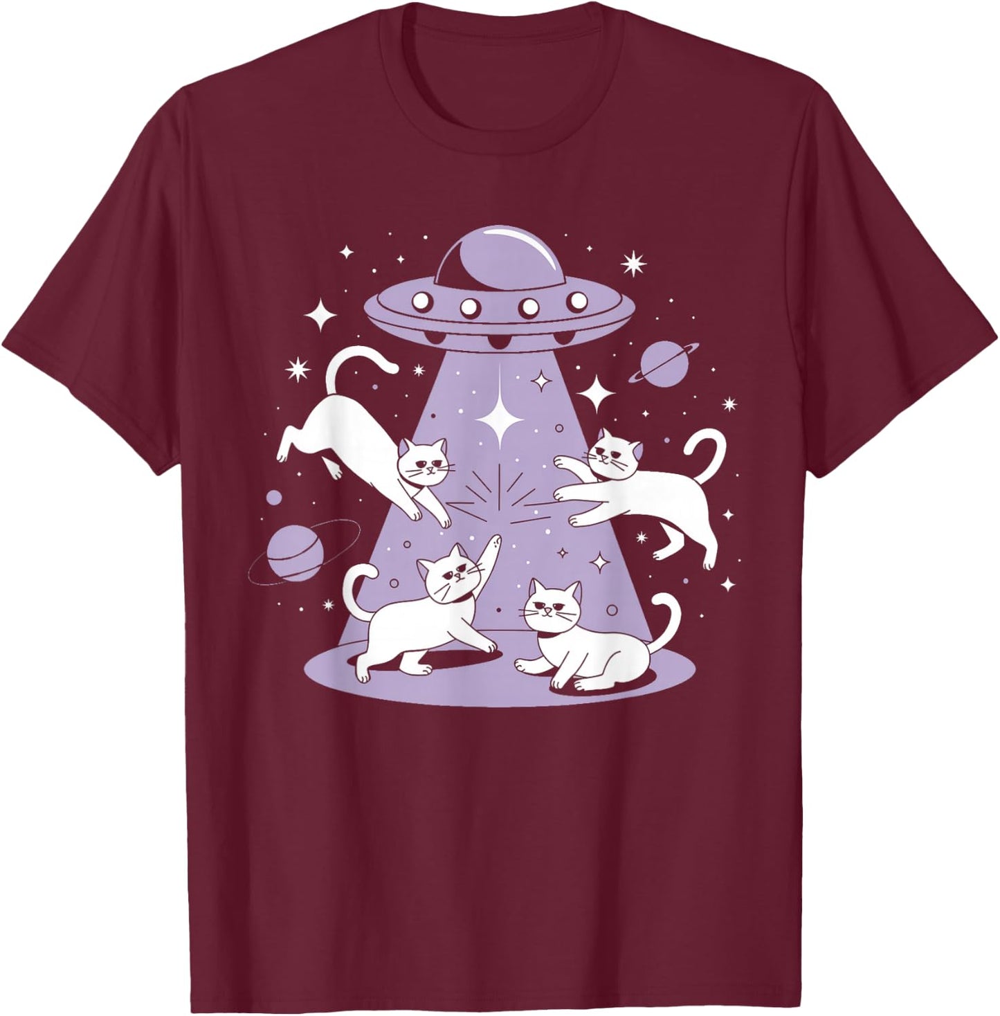 UFO Cat Alien Abduction Alien Cats and Flying Saucer Men Women Girls Kids T-Shirt - T-Shirt | Maroon