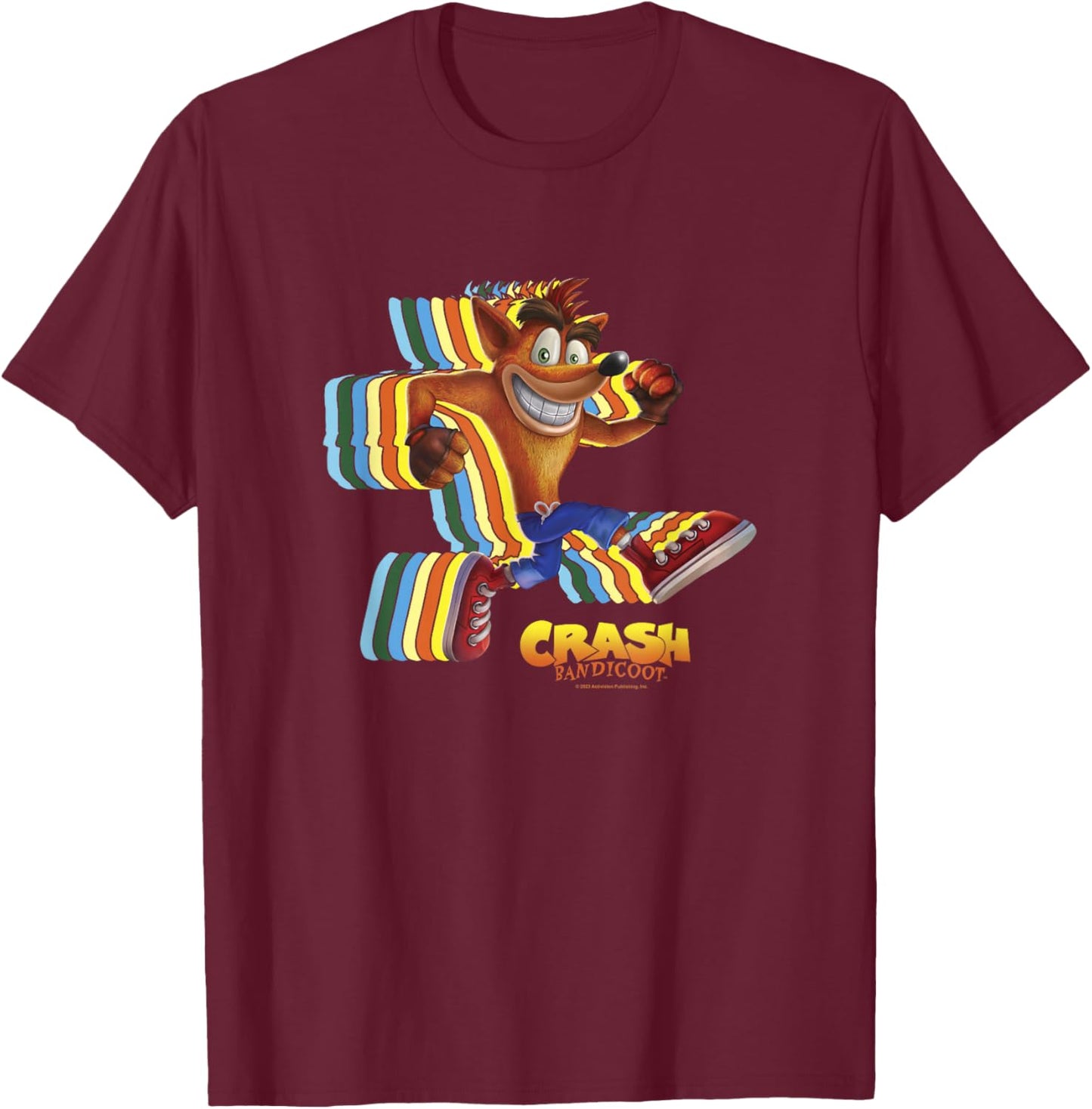 Crash Bandicoot Retro Crash Rainbow Vintage Action Glitch T-Shirt - T-Shirt | Maroon