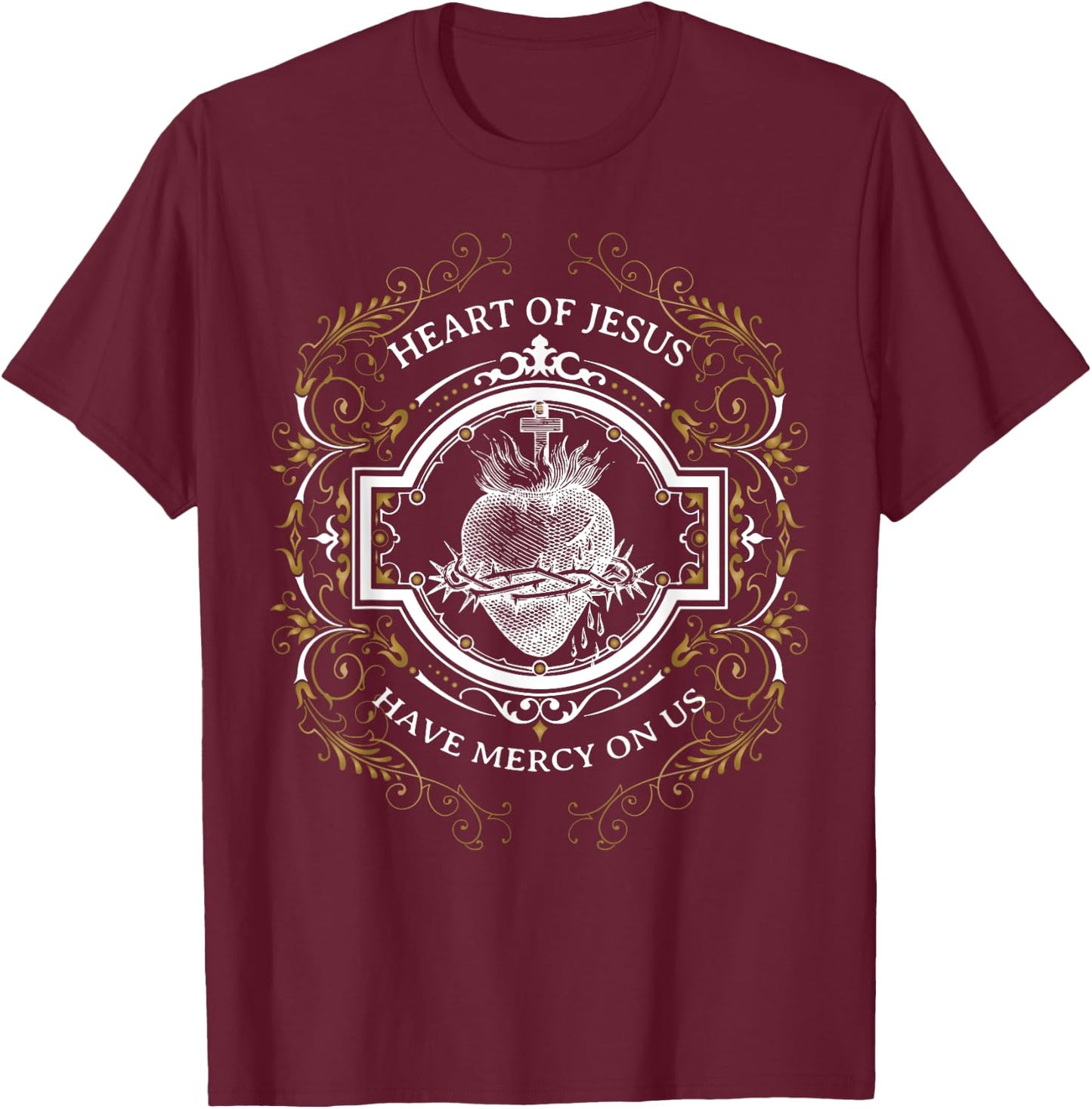 Sacred Heart of Jesus Litany Vintage Blessing Catholic T-Shirt - T-Shirt | Maroon