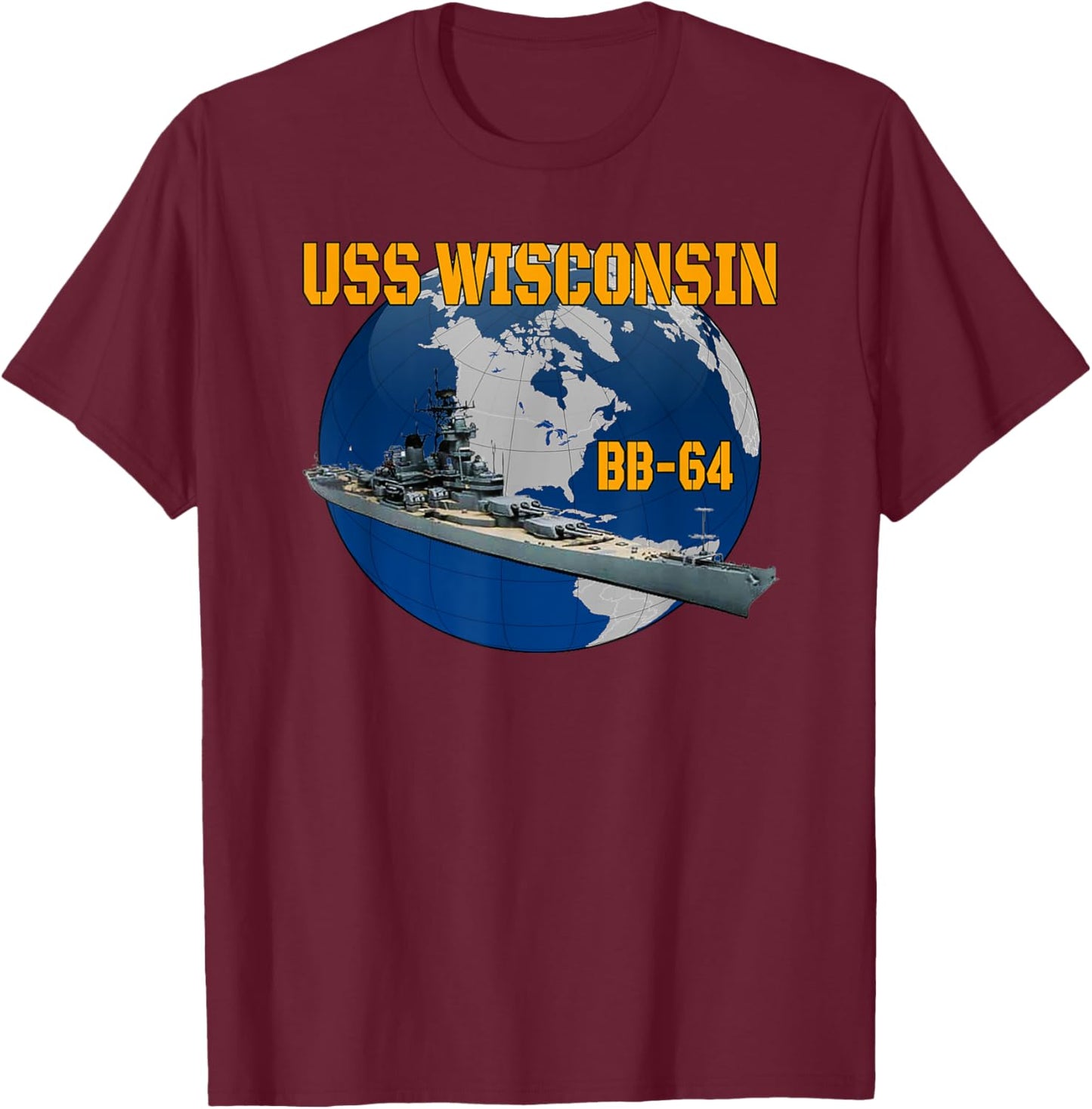 USS Wisconsin BB-64 Battleship for Grandpa Father Dad Son T-Shirt - T-Shirt | Maroon