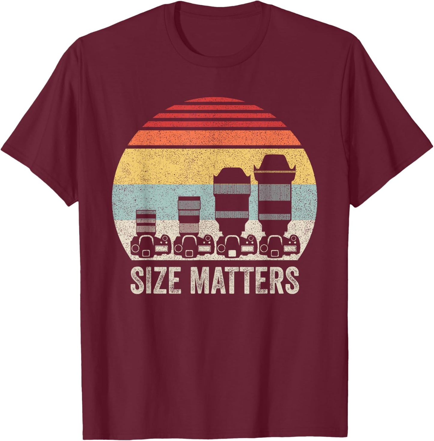 Catch Some Rays Vintage Retro Funny Photography Camera Lens Size Matters Adult Black T-Shirt - T-Shirt | Maroon
