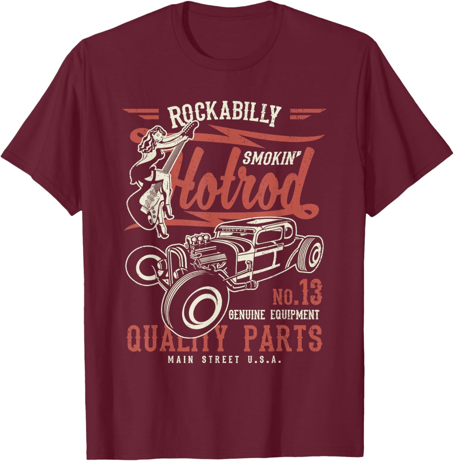 Retro Vintage Style Hotrod Distressed Design T-Shirt - T-Shirt | Maroon