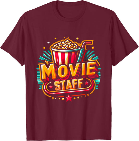 Movie Staff Party Night Behind The Scene Awesomeness Popcorn T-Shirt - T-Shirt | Maroon