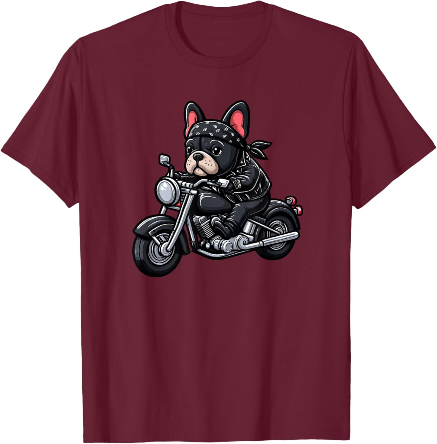 French Bulldog Biker Funny Dog Motorcycle Women Kids T-Shirt - T-Shirt | Maroon