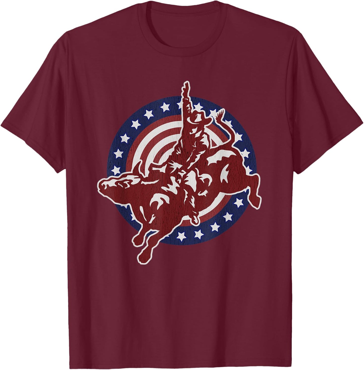 Bull Riding Rodeo Rider Cowboy Vintage American USA Flag T-Shirt - T-Shirt | Maroon