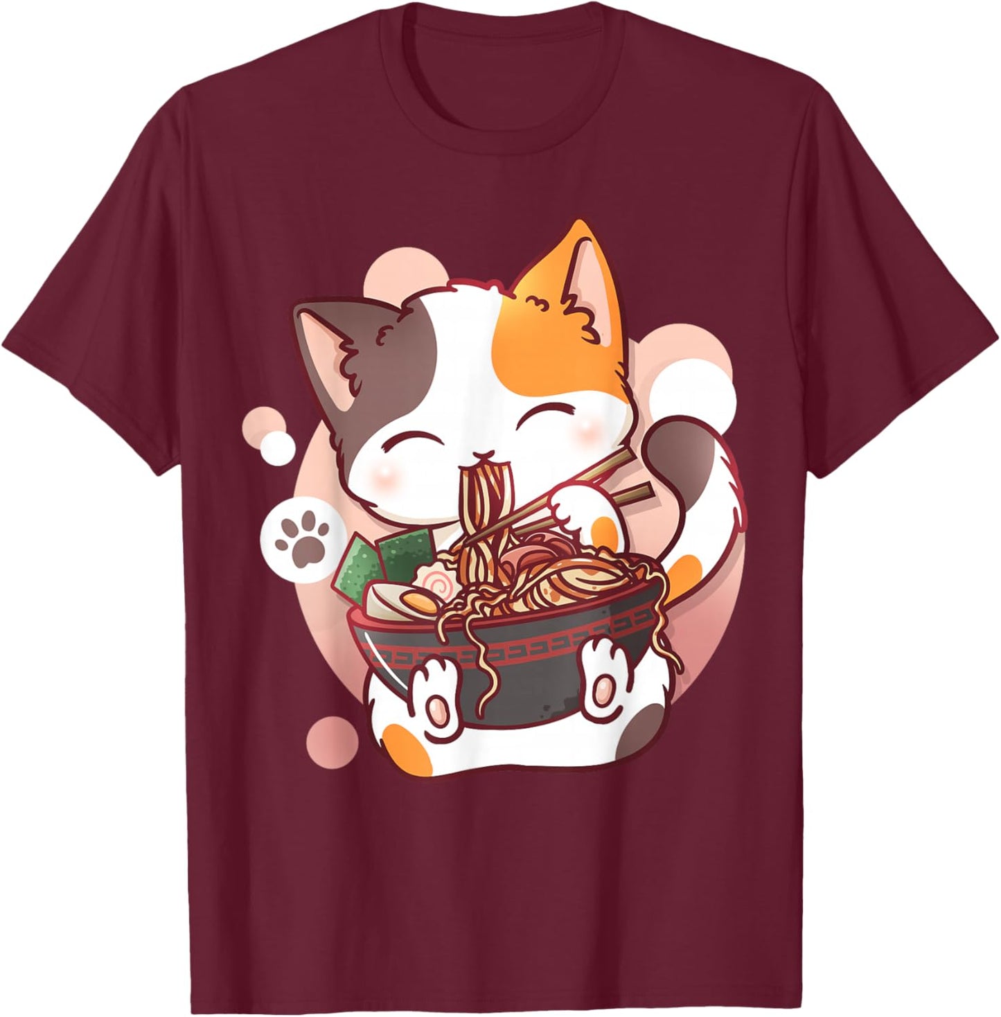Ramen Cat Anime Kawaii Neko Japanese T-Shirt - T-Shirt | Maroon