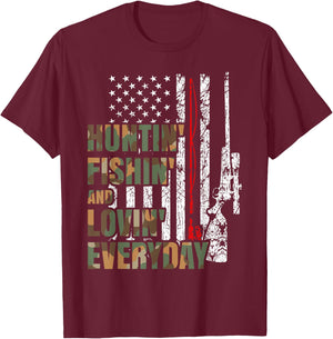 Hunting Fishing Loving Everyday American Deer Hunter Patriot T-Shirt - T-Shirt | Maroon