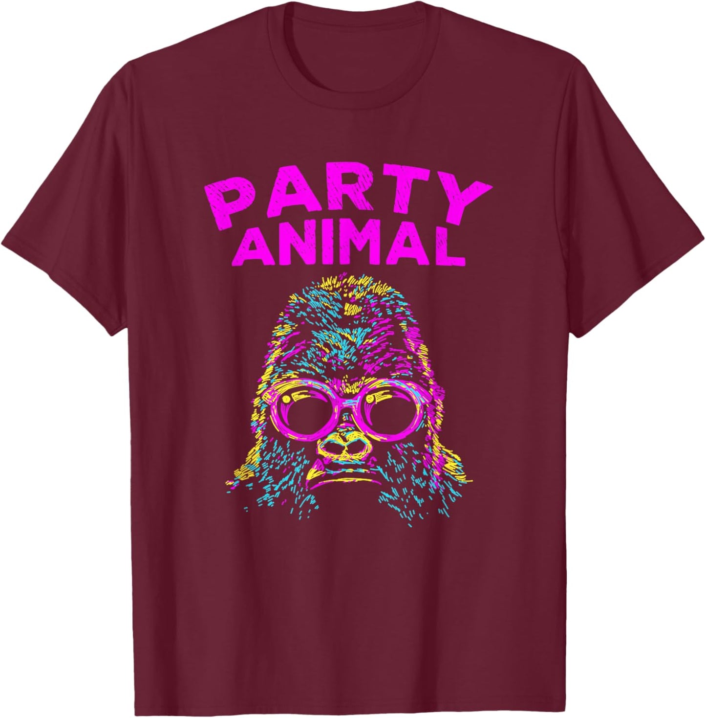 Cute Gorilla Party Animal Lover Colorful Monkey T-Shirt - T-Shirt | Maroon